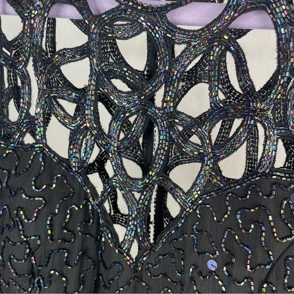Vintage 90’s Sean Collection Black 100% Silk Beaded Cage Dress - Picture 9 of 14